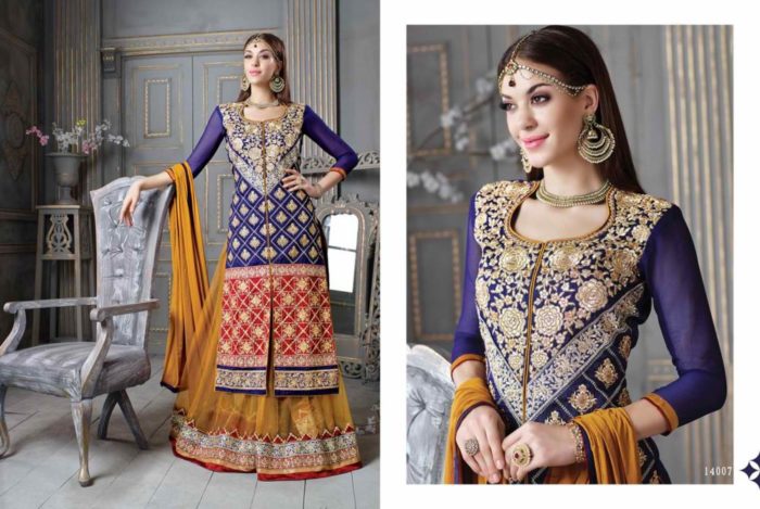 Designer Heavy Embroidered And Fancy Blue & Mehndi Suit